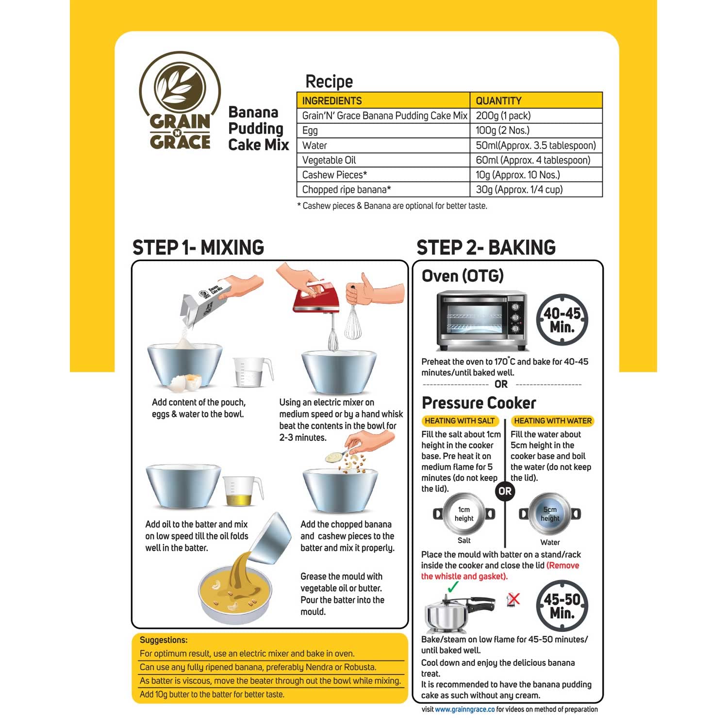 Grain N Grace  Banana Pudding Cake Mix - Instant Dessert, 200 g Box-5.webp